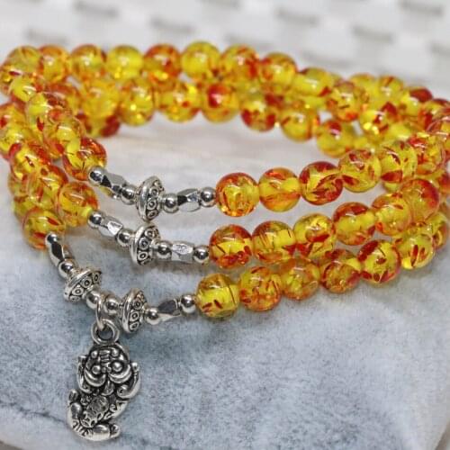 Multilayer Strand Bracelets Synthetic Yellow Popcorn Resin Beeswax 6mm Round Beads High Quality New Trendy Gifts Jewelry B2248