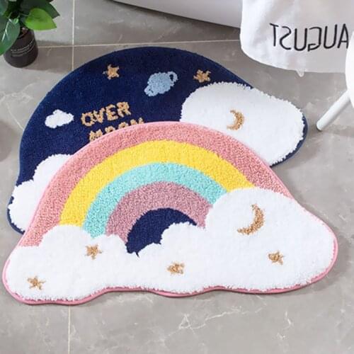 Cartoon Carpet Toilet Long Plush Warm Carpet Water Absorption Non-slip Cute Cloud Shape Rainbow Mat Rug Bedroom Child Room Mat