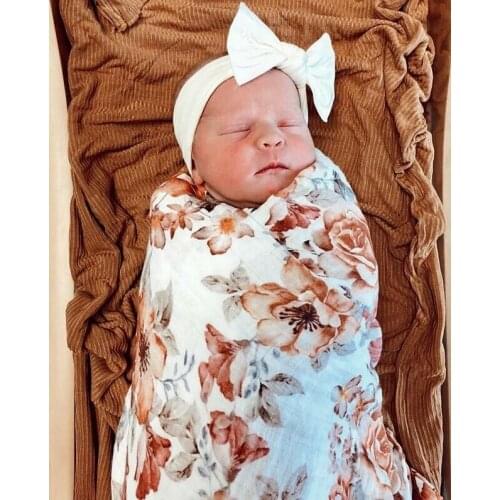 Soft Muslin Newborn Baby Floral Blanket Bedding Blanket Wrap Swaddle Bath Towel Blanket Headbands 2pcs