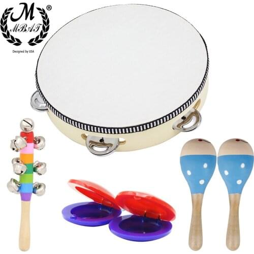 M MBAT 6-Pcs Orff Childrens Instrument Set Baby Music Early Education Toys Hand-Bell Drum, Castanets, Sand Hammer,Vertical Bell
