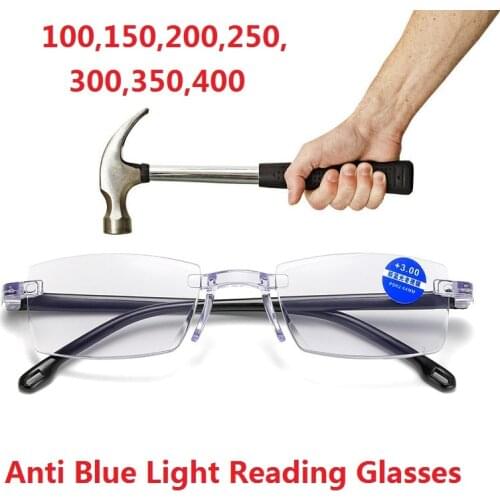 Men Women Rimless Reading Glasses Anti Blue Light Bifocal Far Near Magnification Eyewear Presbyopic Glasses +2 +2.5 +3 +3.5 +4