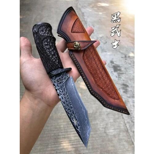 VG10 Damascus Steel Hunting Knife with Sheath Handmade Fixed Blade Knives Outdoor Survival Knives Tools
