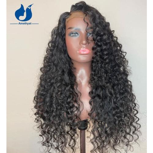 Amethyst Curly PU Silk Base Scalp 5x5 Lace Closure Wigs Long Curly Lace Front Human Hair Wig Brazilian Remy Natural Black