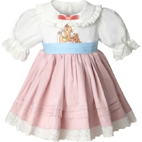 0-10Y Baby Girl Spring Summer Turkish Pink Cotton Lovely Rabbit Lolita Princess Dress for Birthday Eid Easter Party Casual