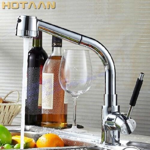 Free shipping Pull out Faucet Copper e Single Hole Kitchen Faucet Sink tap Thickening Type Chrome Finish torneira YT-6005