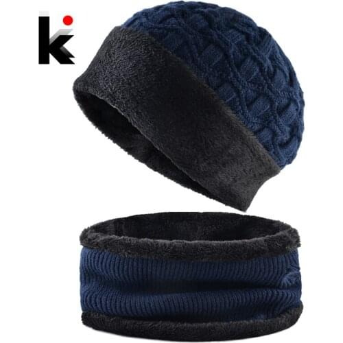 Thick Knitted Hat Sets For Men Winter Outdoor Warm Beanie And Scarf Set Add Velvet Skullies Beanies Fashion Snow Hat Scarf Women