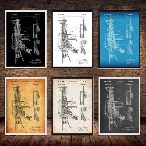 Vintage M16 1966 Patent Gun Military Blueprint Poster Canvas Painting poster Print Wall Decor Living Home Artwork
