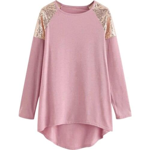 2020 Fashion Women Plus Size Tunic Tops Female O-Neck Long Sleeve Contrast Sequin Patchwork Top And Shirt ropa mujer