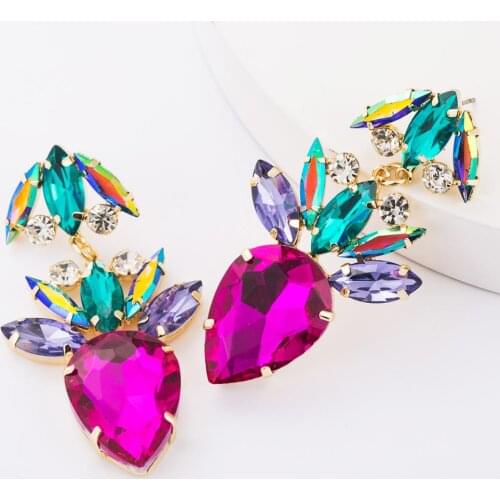 Multicolor Glass Crystal Water Drop Long Earrings Women Indian Wedding Accessories Ethnic Earrings Female Statement ZA Earrings
