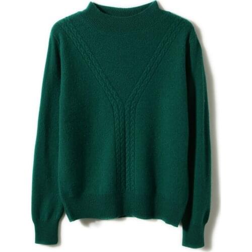 2021 woman winter 100% Cashmere sweaters knitted Pullovers jumper Warm Female Mock Neck blouse blue long sleeve clothing