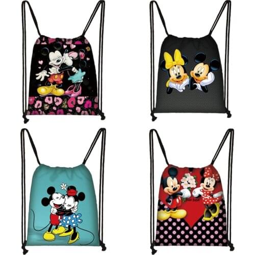 Mickey Minnie Print Drawstring Bag Women Travel Bag Teenager School Bag Brown Girl And Boy Backpack Fashion Female Storage Bag E