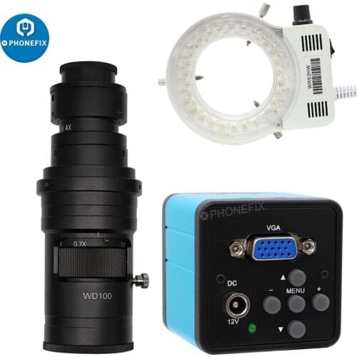 1080P HDMI VGA Video Microscope Camera 130X 200X 250X Adjustable Zoom C Mount Lens 56 LED Ring Light For Phone PCB Soldering