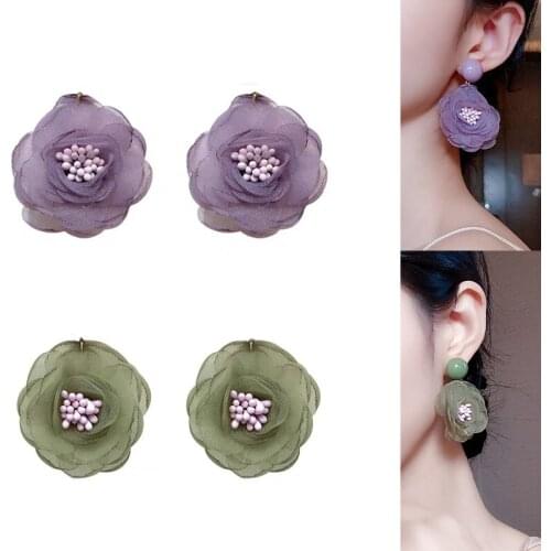2020New 50Pcs Gauze Multilayer Flowers Button for DIY Summer Sweet girl wild Earring Pendants or Hair Accessories LX10