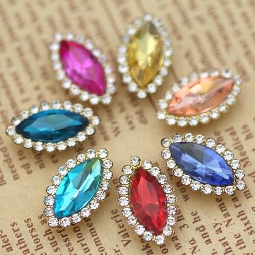 20pcs Mix color Marquise sew on rhinestone with gold base flatback crystal strass rhinestones Spacer buttons for DIY Garment