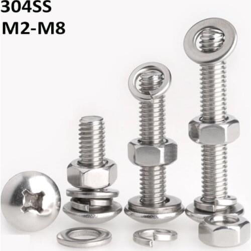 304 Stainless Steel Truss Head Phillips Screws Large Flat Round Cross Recessed Bolts With Washer Nut Combination Screw
