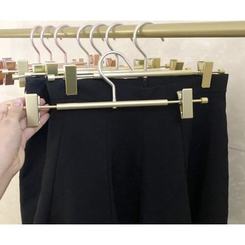5pcs Trouser Hanger Aluminum alloy Metal Heavy Duty Pants Skirt Drying Rack Gold Trousers Clips Wardrobe Storage Clothes Hangers