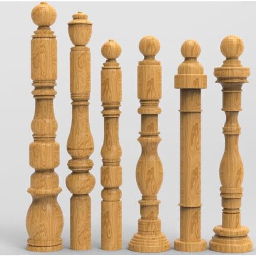 6pcs 3d model for cnc router carving artcam 3d printers 3d file in STL format -European style stair guardrail column handrail