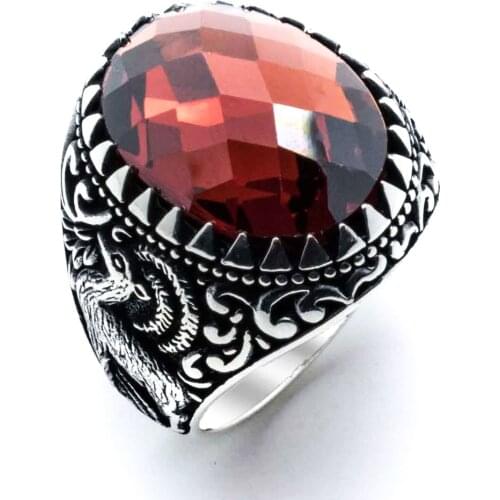925 sterling Silver Red Zircon Stone Deer Pattern Ring