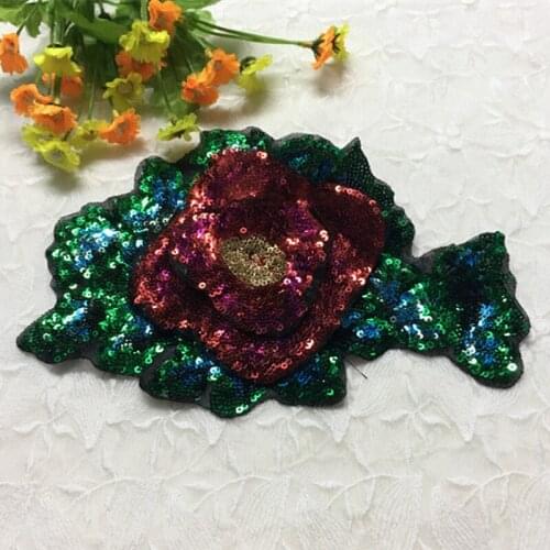 Clothing Accessories Sequins 3D Flower Sew On Patch DIY Embroidered Applique Bling Bling 3D Flower for Decoration
