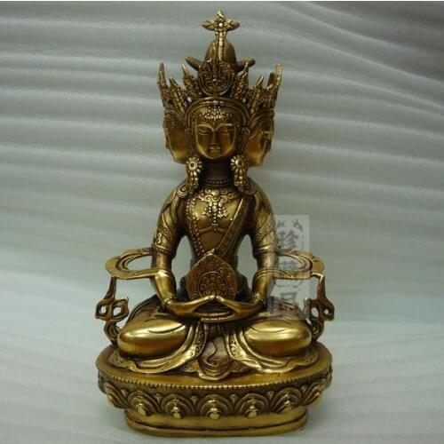 La estatua de cobre de Buda, Vairocana, suministros budistas, Buda de tres caras, Mahavairocana, patrono, figura budista