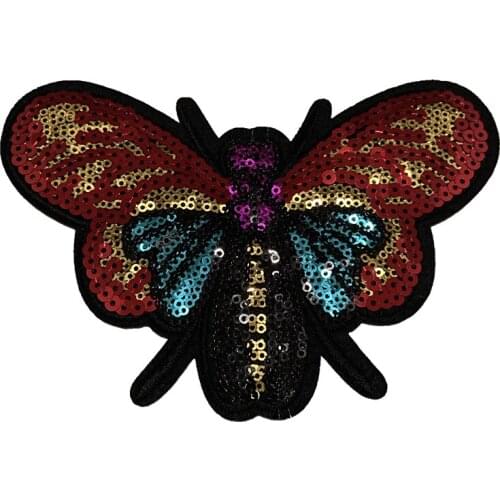WUYUCONG Bee Sequined Sew on iron on Patches for Clothes Sequins Bug Embroidery Appliques DIY Stickers 2pcs/lot