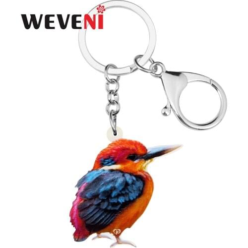 WEVENI Acrylic kingfisher Keychains Big Printing Bird Animal Keyring Jewelry For Women Girls Men Trendy Wallet Bag Accessories