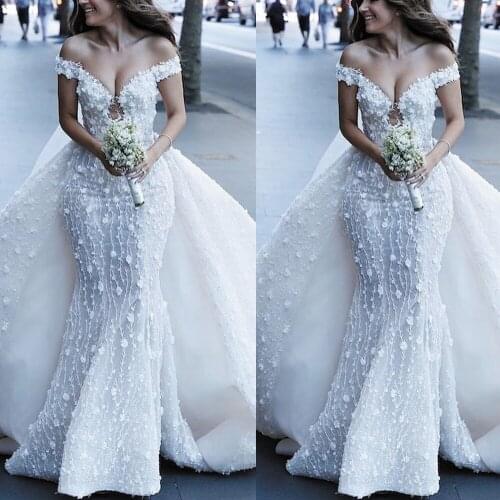 SuperKimJo White Wedding Dresses for Bride Lace Applique Detachable Skirt V Neck Wedding Gowns 2021 Robe De Mariee
