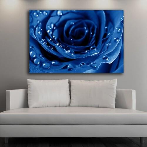 Large Size Wall Art Blue roses and drops of water Decor Wall oil Painting Print Nice wall picture for living room no frame