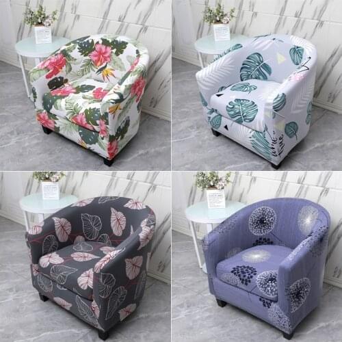 2Pcs/Set Club Chair Slipcover Stretch Armchair Covers Printed Tub Chair Cover Sofa Cover Spandex Couch Covers for Bar Counter
