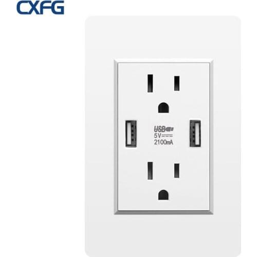 CXFG Type 120 US Standard Dual USB Socket Concealed Installation Three-Hole Power Socket Panel American 15A Data Cable Charging