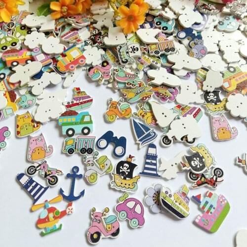 40PCs/lot Random mix Style Wooden Buttons 2 Holes Decorative Buttons For Crafts Scrapbooking Kids Clothes DIY