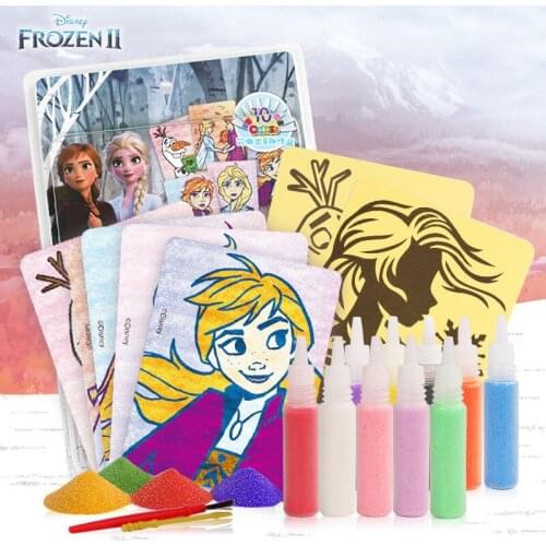Disney Frozen 8Pcs DIY Sand Painting Kids Toy Children Crafts Doodle Colour Sand Art Pictures Drawing Paper Educational Toys