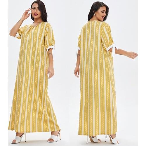 Donsignet Muslim Fashion Women Dress Pajamas Summer Arab Robes Plus Size Vestidos Middle Eastern Arabia Dubai Abaya Turkey Robe