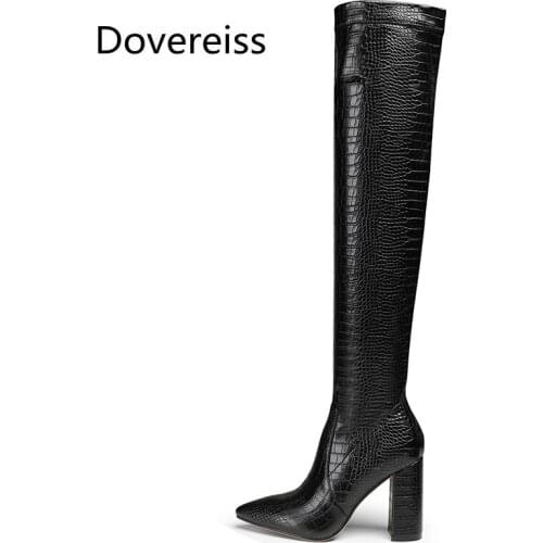 Dovereiss Fashion Womens Shoes Winter new red Pointed Toe Sexy Elegant Chunky heels Over the knee boots Concise Mature 34-42