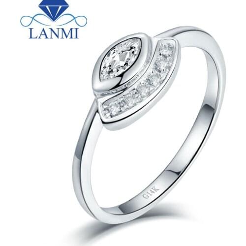 Elegant Solid 14Kt/AU585 White Gold Marquise SI Clarify Genuine Diamond Promised Womens Ring Lovely Design