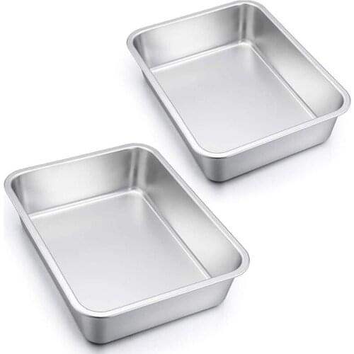 Practical Lasagna Pan Set of 2, Rectangular Deep Cake Baking Pans, Large Roaster Baking Dish Stainless Steel, 36X27X7Cm, Non-Tox
