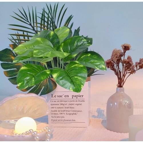 33cm 9Heads Green Artificial Monstera Leaves Green Leaves Home Garden Decor Fake Plants Wedding Birthday Party Photography Props