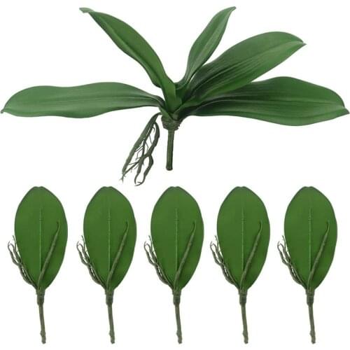 Artificial Green Phalaenopsis Simulation Moth Orchid Leaf Real Latex Contact Green Plant for Flowers Garden Bonsai Decor