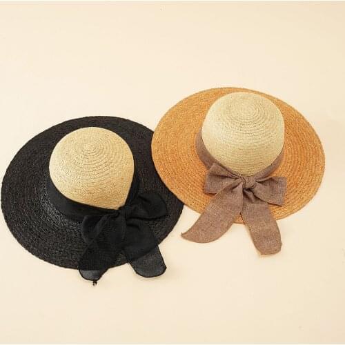 Summer Girl Hat Hot Sale High Quality Solid Fashion Big-brimmed Hat With Color Matching Sunshade Bow Hat For Dropshipping