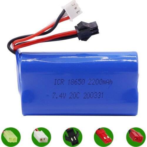 7.4V 2200mAh lipo Battery SM Plug for YDI U12A Syma S033g Q1 TK H101 18650 7.4 V 2S Battery Rc Toys Boats Cars Tanks Drone Parts