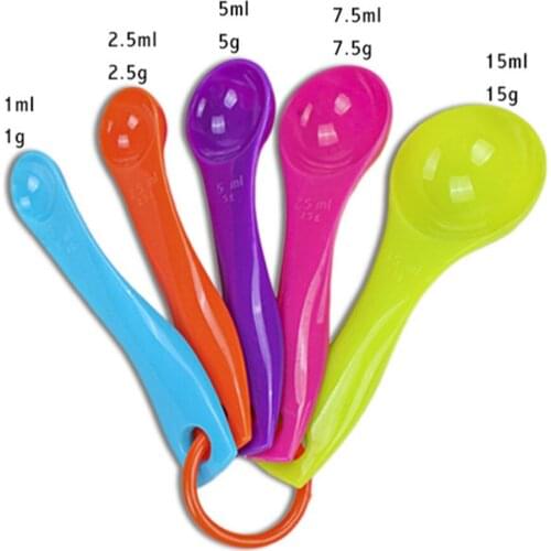 HOT 5pcs/set Colorful Plastic Measuring Spoons Set Coffee Cake Scoop Kitchen Cooking Flour Sugar Condiment Cooking Baking Tools