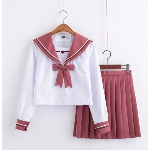 2019Autumn Japanese School Uniforms For Girls Cute Long-length Sailor Uniform Tops Pleated Skirt Tie Full Sets Jk Costume Series