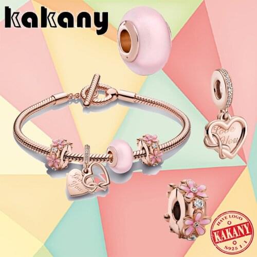 2021 New Style 925 Silver Rose Gold Love You Infinite Heart Pendant Bracelet Set, Original Fashion Lady Diy Charm Jewelry Gift