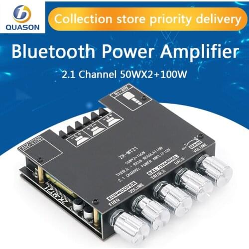 MT21 Bluetooth 5.0 Subwoofer Amplifier Board 50WX2+100W 2.1 Channel Power Audio Stereo Amplifier Tone Board Bass AMP AUX 12V 24V