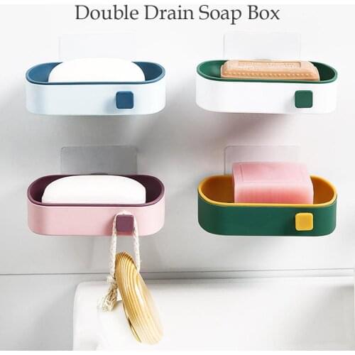 Soap Rack No Drilling Wall Mounted Double Layer Soap Holder Soap Sponge Dish Bathroom Accessories Soap Dishes Self Adhesive