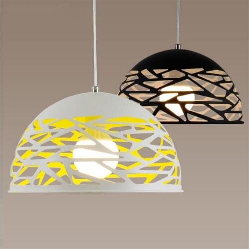 Novelty Carved Half Round Black/White Aluminum Led E27 Pendant Light for Dining Room Restaurant Bar Dia 30/40/50cm1609