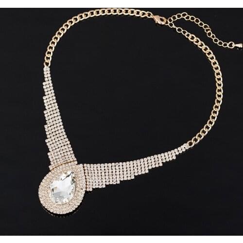 Rose Romantic Noble Geometric Crystal Pendant Necklace Sweater Chain Jewelry Necklace Gift For Women Decoration