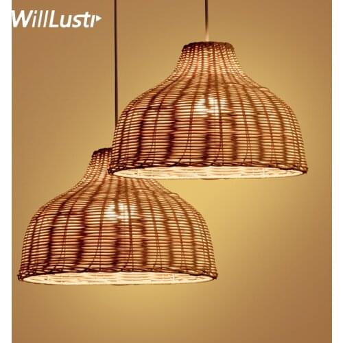 Handmade wicker pendant lamp natural wicker material lighting home dinning room restaurant hotel hand knitted suspension light