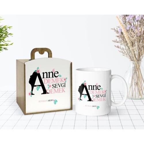 Tailor-made In Wooden Box Mother 'S Day Themed Say Mother Love Say Design White Mug Bardak-1