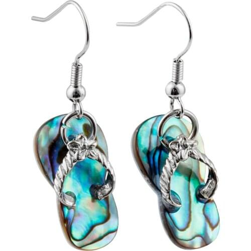 TUMBEELLUWA Abalone Shell Crystal Stone Shoes Slipper Shape Dangle Drop Hook Ear Earrings Women Jewelry
